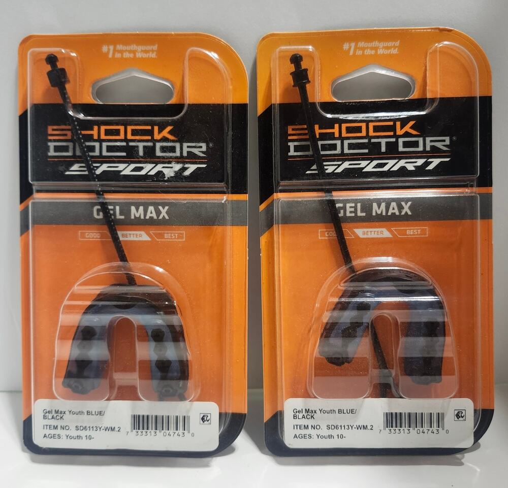 Lot of 2 Shock Doctor Gel Max Youth Mouthguard Blue Black SD6113Y New Sealed
